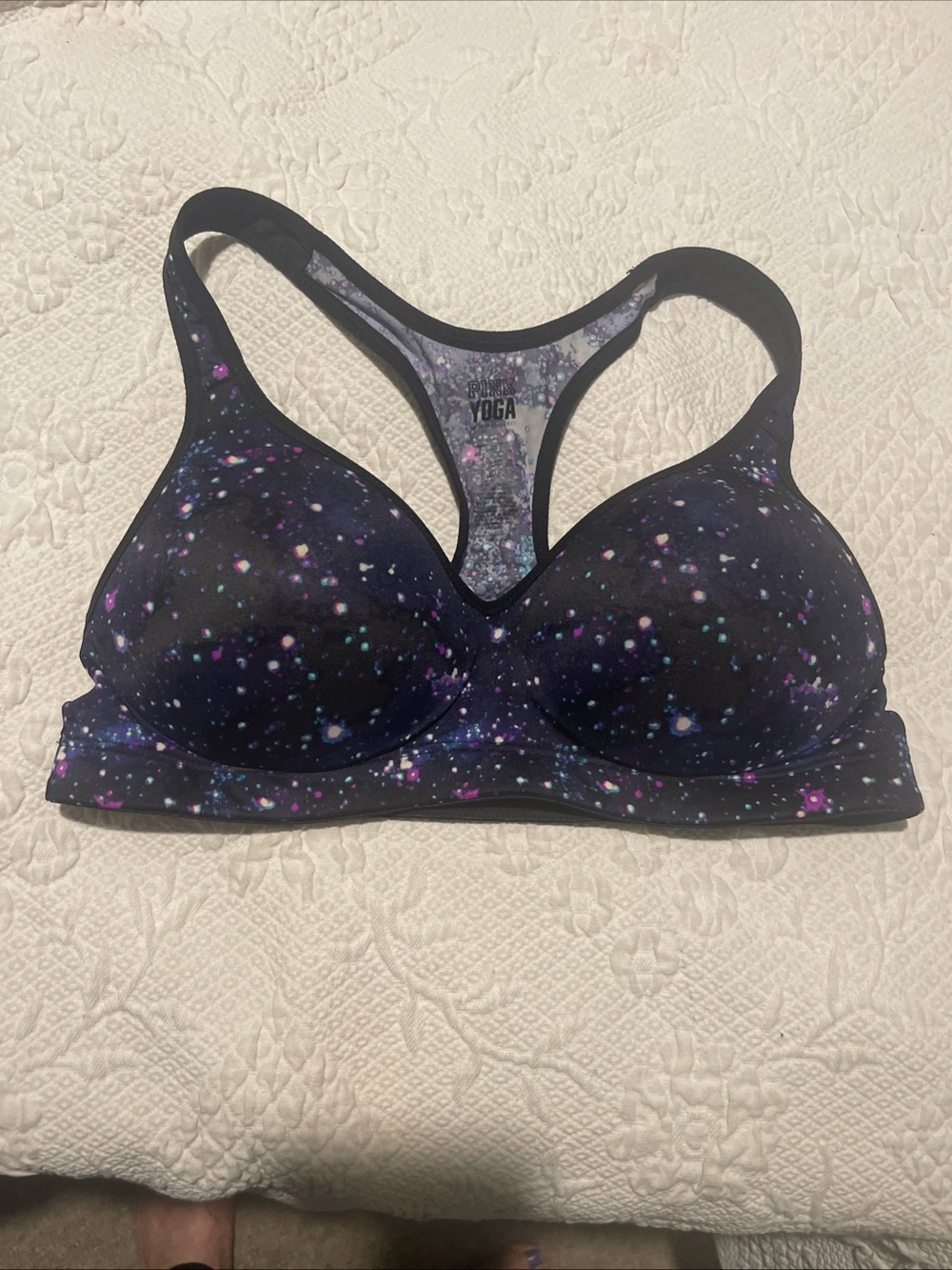 Victorias Secret Love Pink Yoga Galaxy Print Racerback Sports PushUp Bra